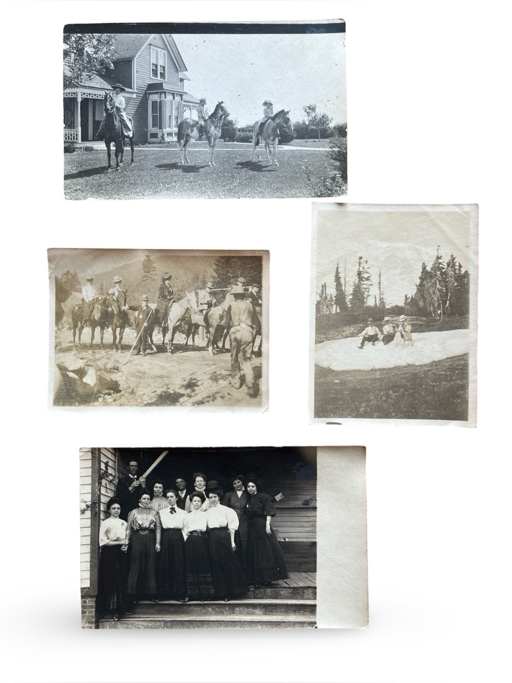 Antique 1900s RPPC Photo Lot Horseback Riders Snow Travel 4 Photos